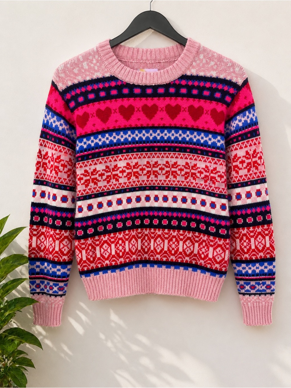 Epic Threads Pink Multicolor Fair Isle Heart Sweater